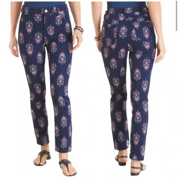 CHICO’S So Slimming Foliage Fusion Girlfriend Ankle Jeans size 3.5/ XL/ 18 - Picture 1 of 8